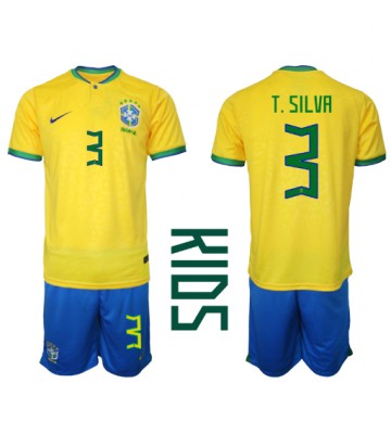 Brasil Thiago Silva #3 Hjemmedraktsett Barn VM 2022 Kortermet (+ Korte bukser)